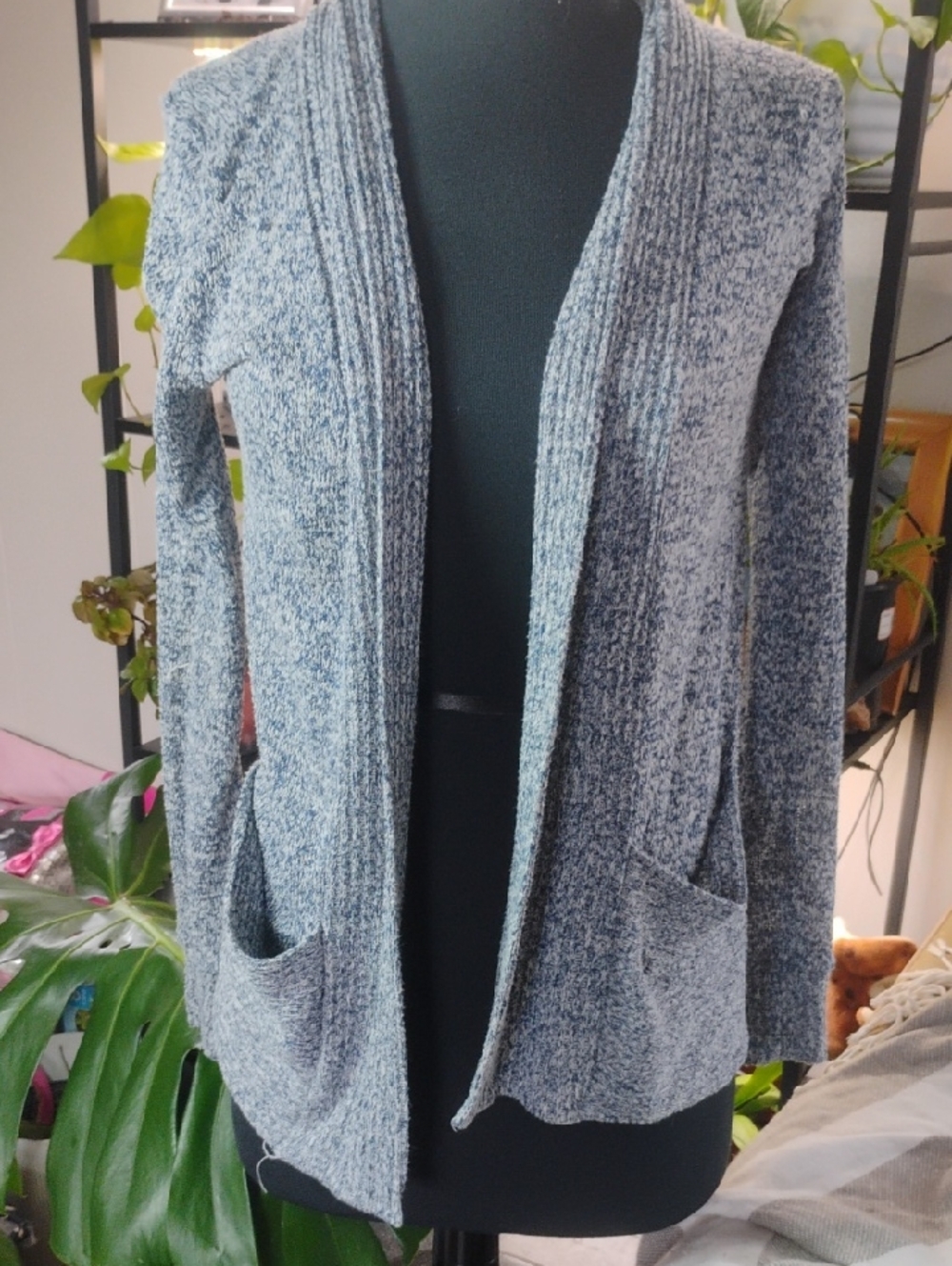 Kirra Heathered Gray Blue Women's Medium Open-Front Lightweight Cardigan